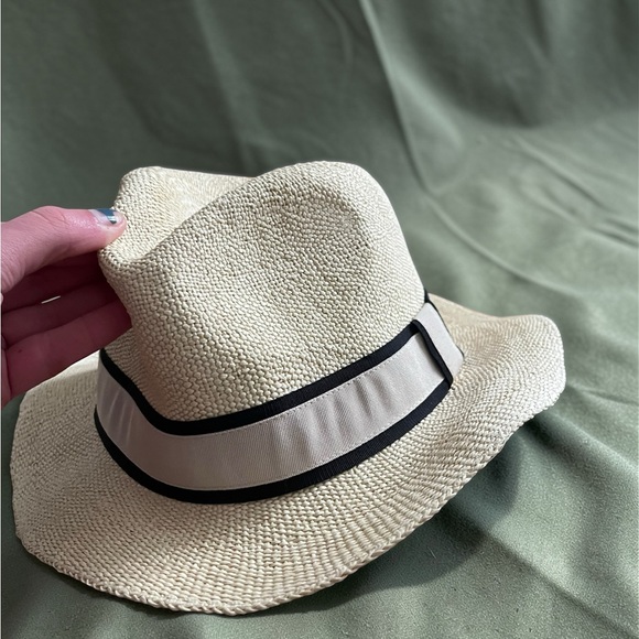 J. Crew Cream Straw Beach Fedora with Black Trim Womens Size L/XL - Picture 4 of 8